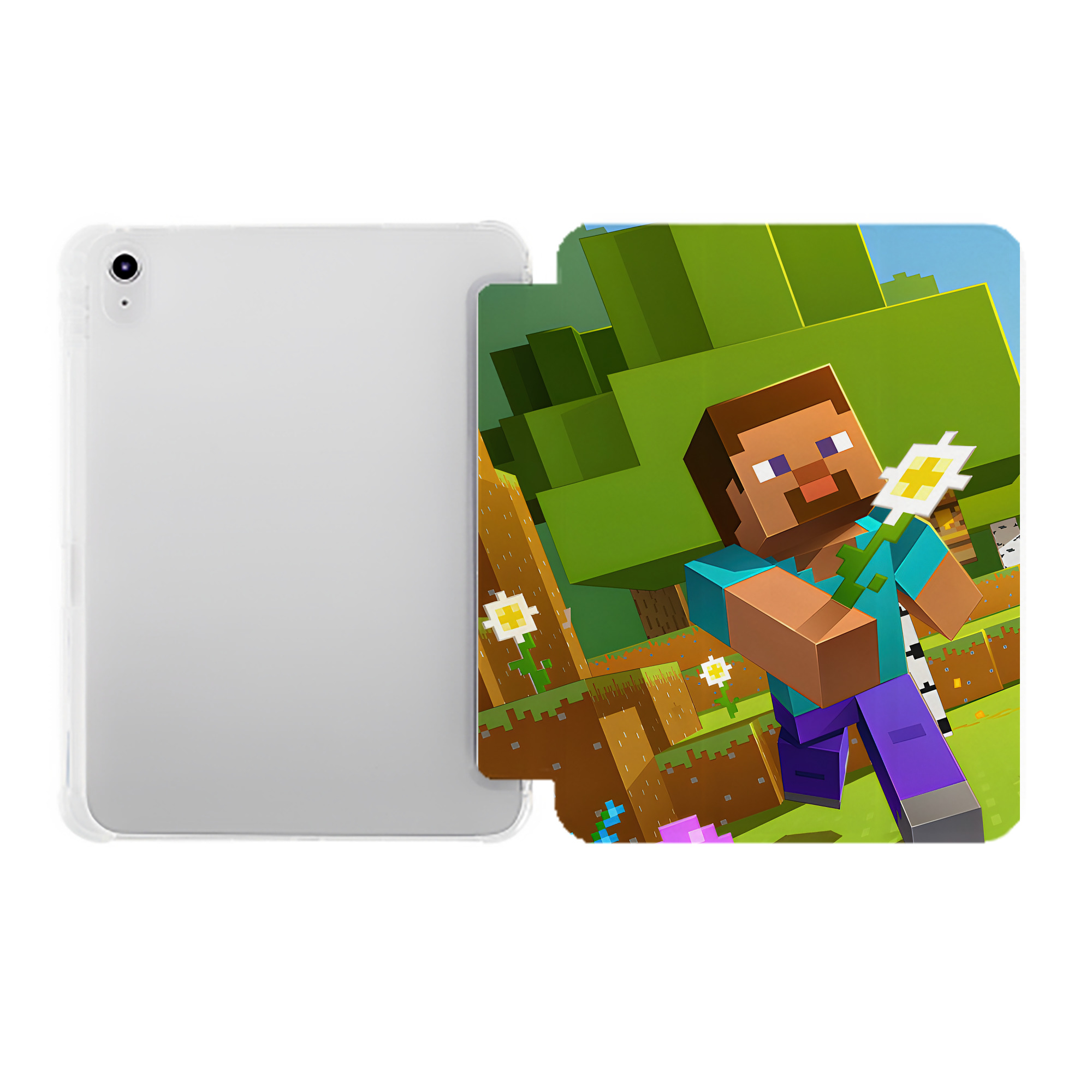 （画像用） マインクラフト ブロックの世界 Minecraft MC Block world IPad ケース ペン収納付き 三つ折りスタンド PUレザー×シリコン 対応機種9.5/10.5/10.9インチ